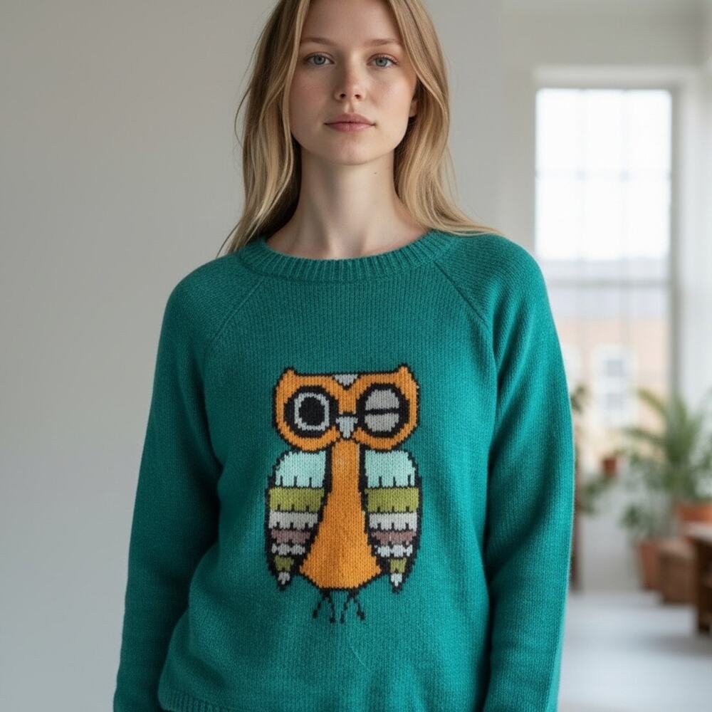 Woolrich Wool Blend Sweater Owl Lightweight Crew Neck - Picture 2 of 8